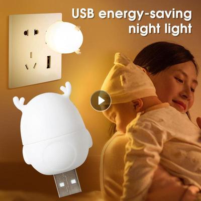 Mini USB LED noční světlo Bezdrátové noční světlo dobíjení Ložnice Noční kuchyňská lampa Kreslená dekorace Stolní lampa pro děti Dárek