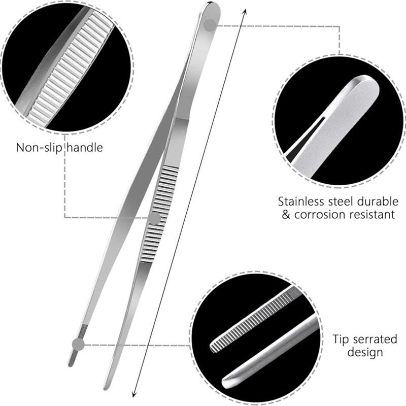 5pcs Kitchen Cooking Tweezers with Serrated Tips Anti-Slip Kitchen Plating Tweezer Curved Tongs for Grilling Picnics & Barbecues