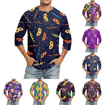 Men's Round Neck Seven Quarter Sleeve Top T-shirt, Men's Casual Loose Seven Quarter Sleeve