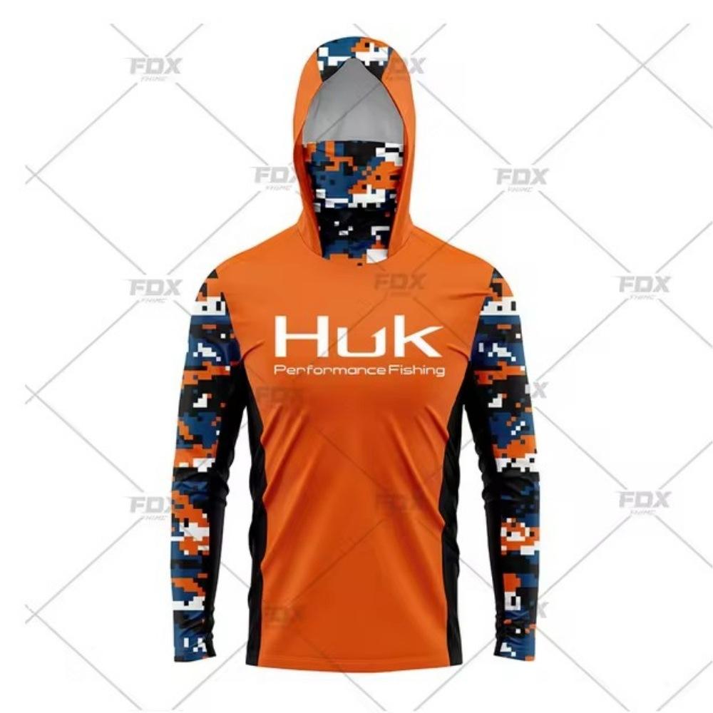 Tuta da pesca HUK integrata con maschera con cappuccio per sport all'aperto transfrontaliera, leggera e sottile, protezione solare, manica lunga, tuta da pesca Luya