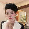 Black Stewardess Hat French Temperament Mesh Lace Woolen Hat British Berets For Women