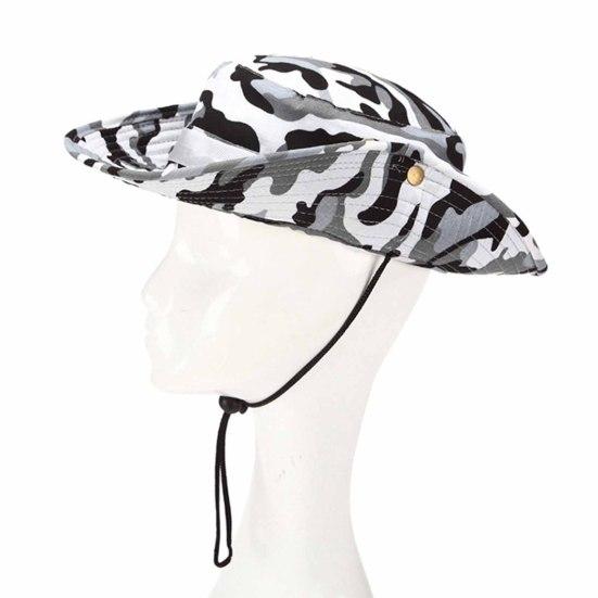 Fisherman Hat Wide Brim Adjustable Sun Protection Hat Camouflage Pattern Camping Hat for Outdoor Hiking Fishing