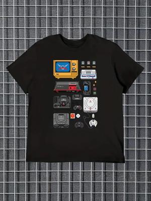 Unisexs Retro Gaming TShirt RetroStyle Gamepad Pattern TShirt Black Loose Fit Casual Gamer Shirt Pure Cotton Couple Shirts