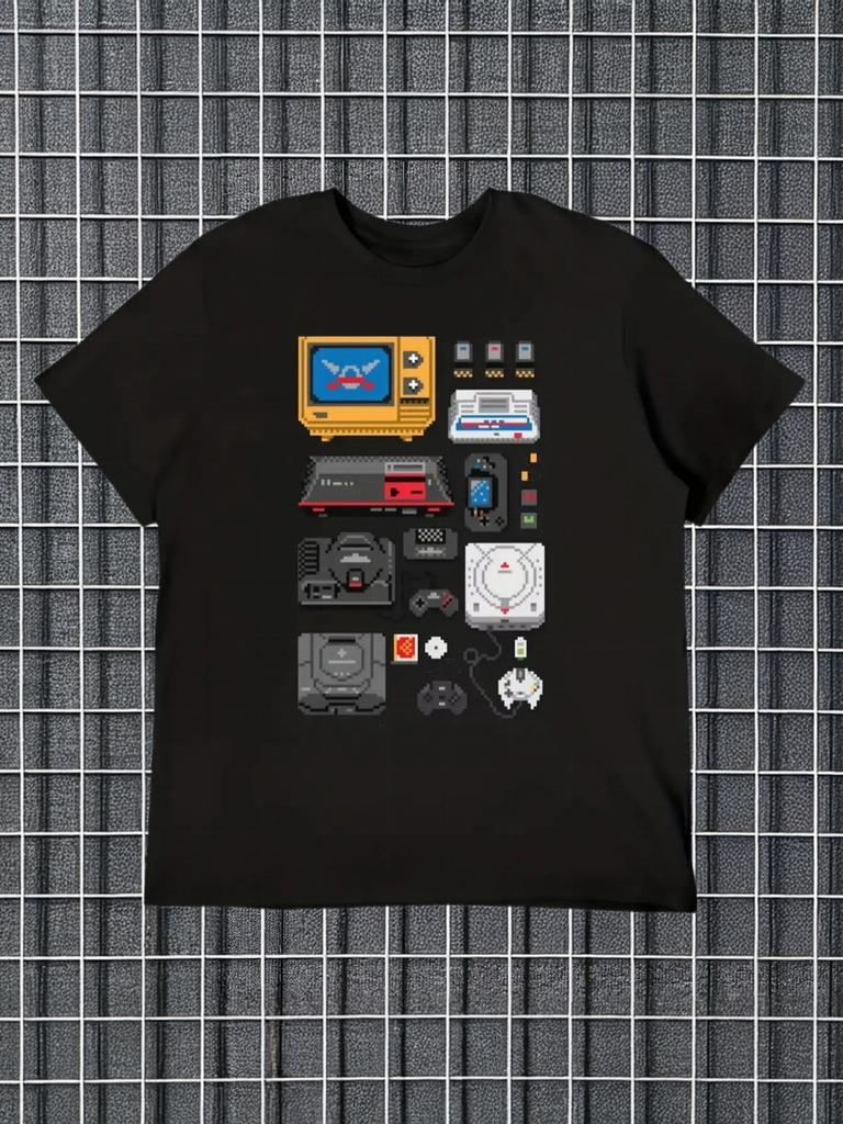 Unisexs Retro Gaming TShirt RetroStyle Gamepad Pattern TShirt Black Loose Fit Casual Gamer Shirt Pure Cotton Couple Shirts