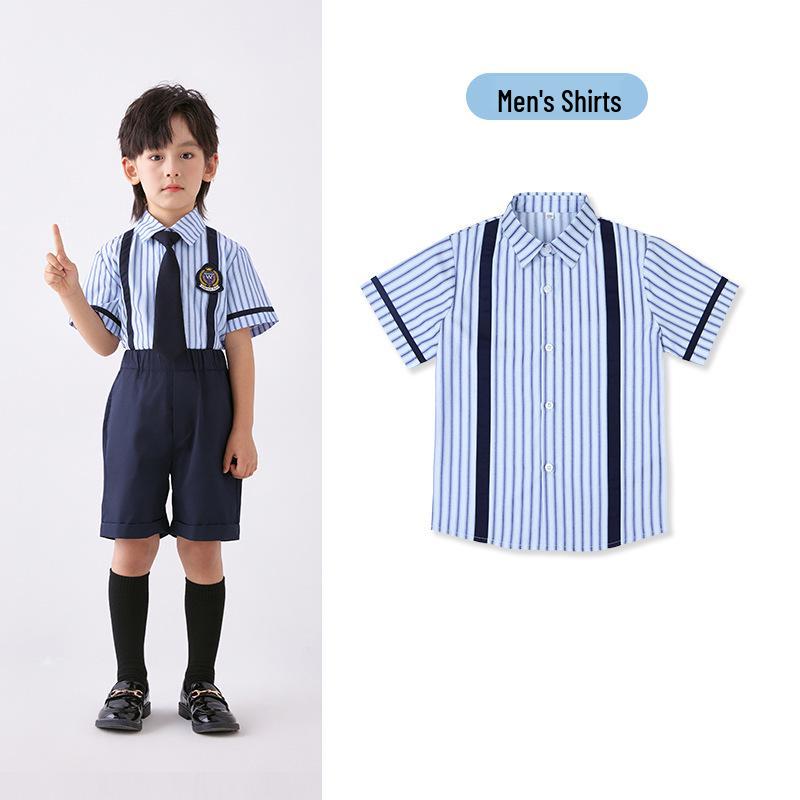 

Синий комплект летней формы в британском стиле для выступлений в детском саду и начальной школе 120cm