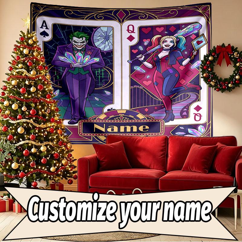 Custom Name Personalized Harley Quinn Print Tapestry, Wall Art Decor, Bedroom, Dorm, Apartment, LivingRoom, Party Backdrop, Gift for Birthday