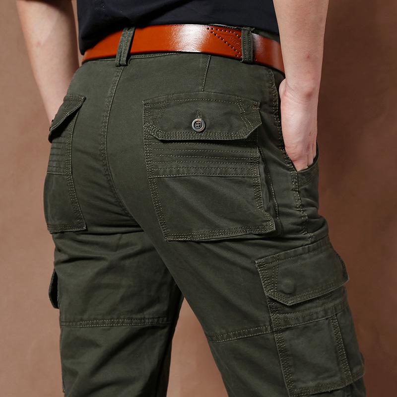 Men's Spring Cargo Pants - Thick, Loose, Straight-Leg, Multi-Pocket, Plus Size, Pure Cotton Trousers