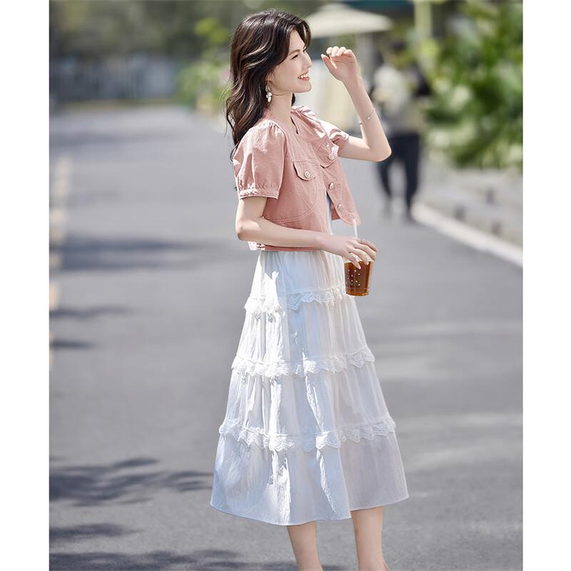Women's Lace-Spliced Denim Top & Midi Dress Set