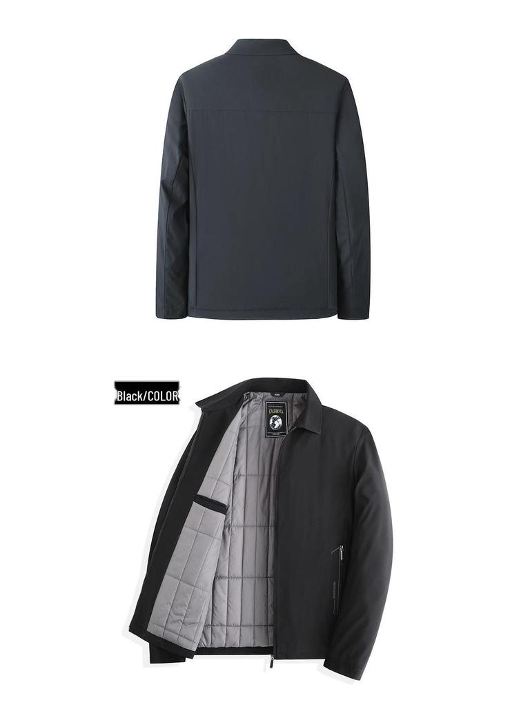 Romon Men's Quilted Turn-Down Collar Fleece-Lined Jacket - Autumn/Winter Style, Ideal for Middle-Aged and Elderly