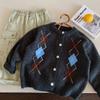 Children'S Sweater Autumn New Boys Retro Rhombus Knitted Cardigan Baby Girl Spring And Autumn Clothes