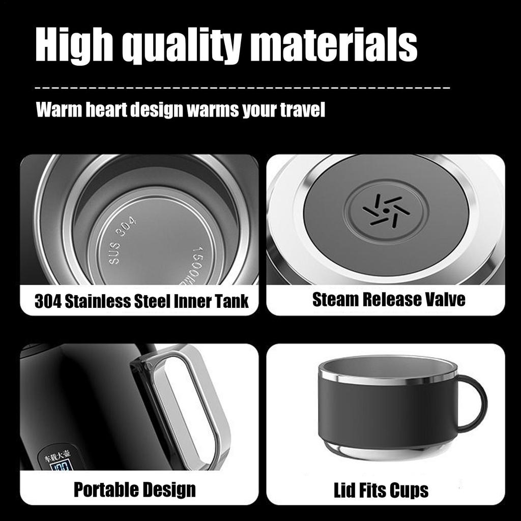 Car Kettle 1500Ml Fast Heating 12/24V Portable Automatic Shut Off Boiler For Commute Outdoor Road-Trip Camping Daily Travel