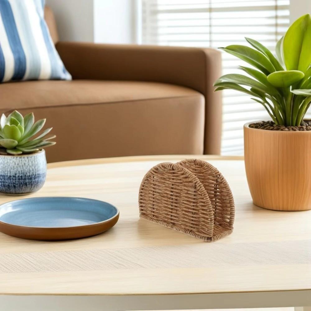 Retro Simulated Rattan Napkin Holders Rustic Style Tissue Storage Rack Desktop Use