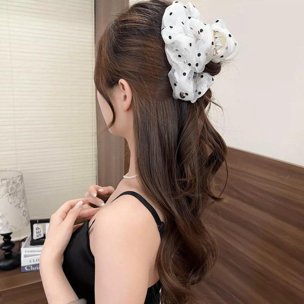 Pearlescent Double Layer Polka Dot Hair Claw Clip for Women