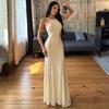 European and American Women's Clothing Summer New Temperament Solid Color Sexy Backless Strap Slim Hip Wrap Neck Dress Women