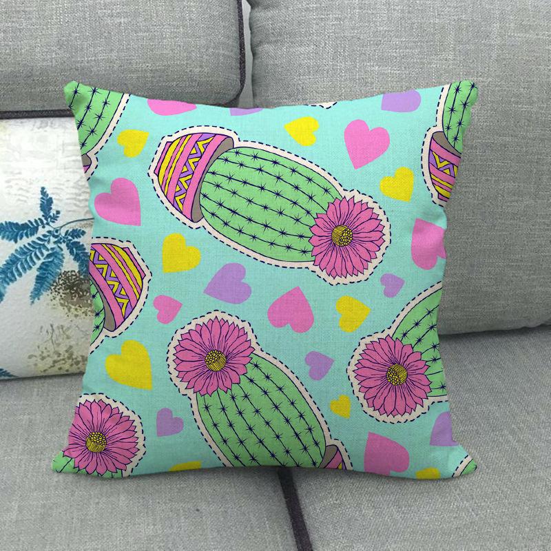 Green Plant Cactus Pattern Digital Printing Short Plush Pillow Covers For Car Sofa Office Cushion Cover Home Goods 60X60Cm