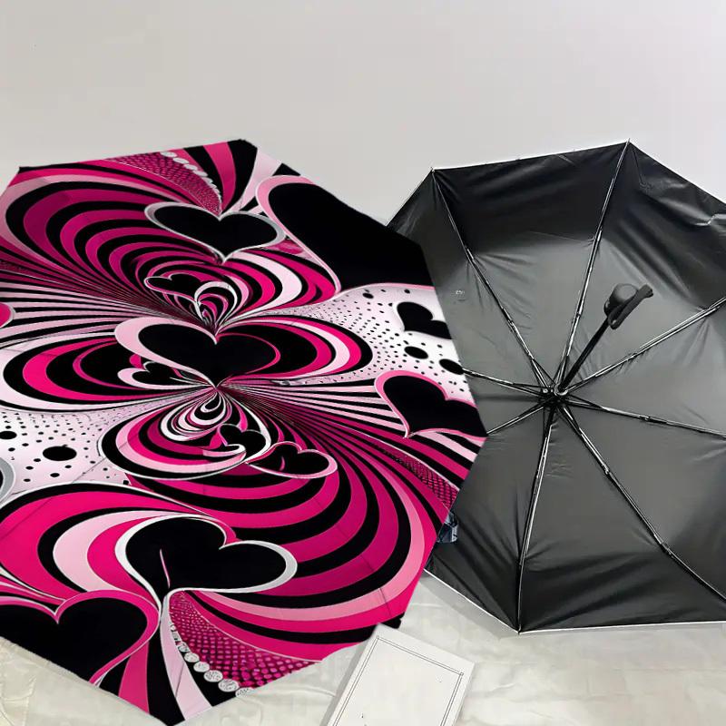 1pc Heart Love Automatic Open/Close Umbrella Compact Folding Umbrella with 8-Rib Shaft for Women/Men, Portable Travel Umbrella,1209S