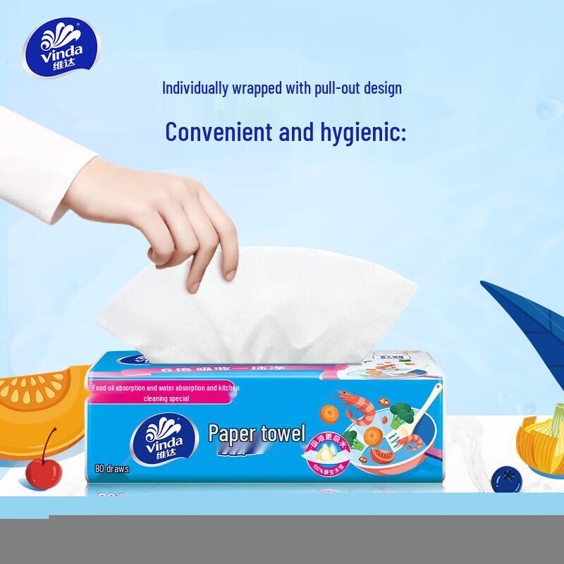 Vinda 2-Ply Pull-Out Kitchen Paper Towels (80 Sheets x 2 Rolls) with Handkerchiefs
