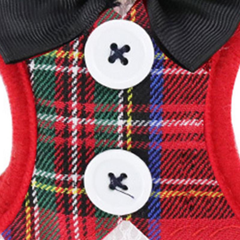 Pet Harness Leash Stylish Cute Bowknots Breathable Mesh Adjustable Dog Vest Harness for Dogs Puppies Red Grids S