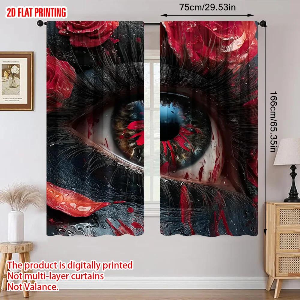 Set Of 2 Plane Printing Curtains Deep Eyes Polyester Fabric Without Rod Room Decor Use Living Sheer Made Window Treatment