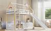 Bunk Bed, Children's Bed, with Fun Slide, Free Space with Fence, Sturdy Slatted Frames and Ladder, Pine + MDF + Plywood, White+Natural, 90x200cm