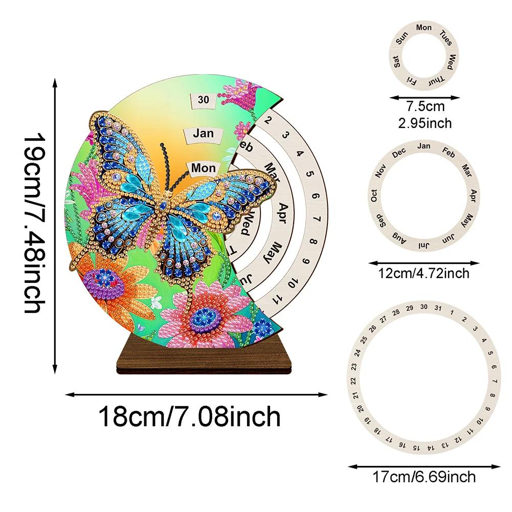 Wooden Special Shaped Colorful Pattern Diamond Art Desktop Perpetual Calendar Diamond Painting Dial Moon Calendar for Beginners