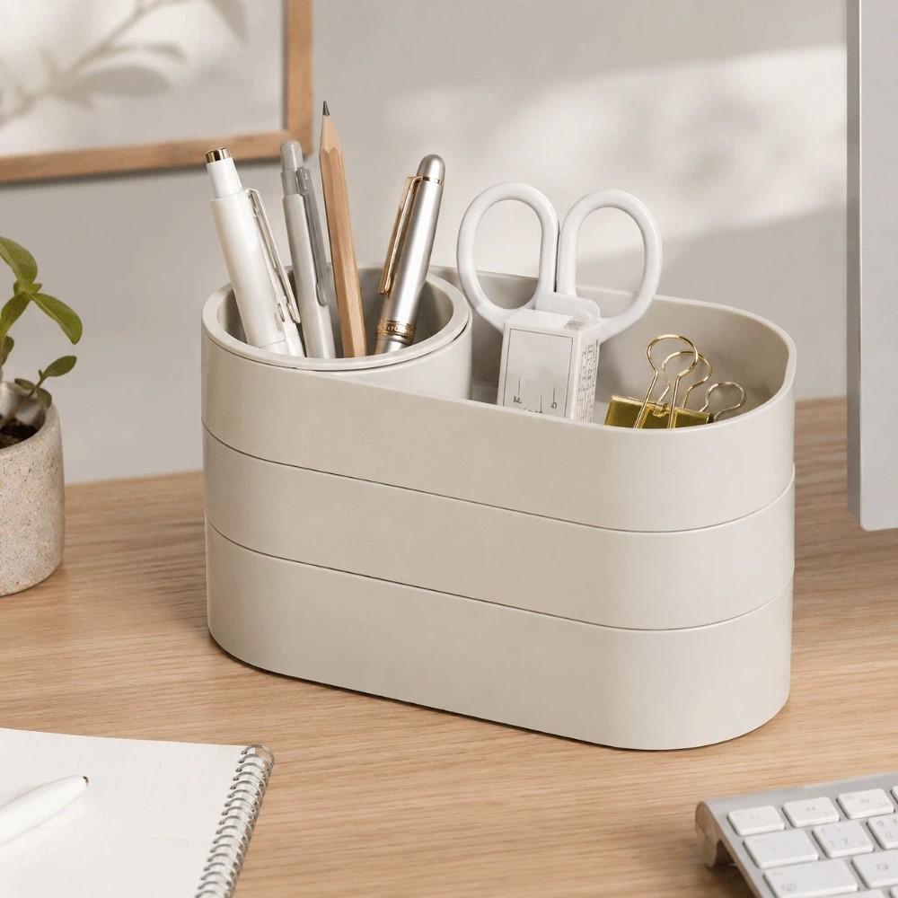360° Rotating Makeup Brush Storage Bucket Large Capacity Jewelry Storage Box Student Desktop