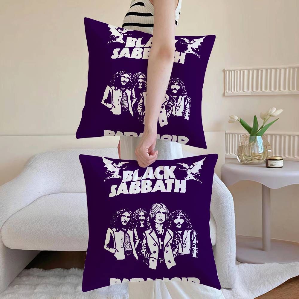 

B-Black S-Sabbath Band Pillow Case Anti-dustmite Pillowcase Invisible Zipper Silky Short Plush Sofa Cushion Cover 12x12Inch