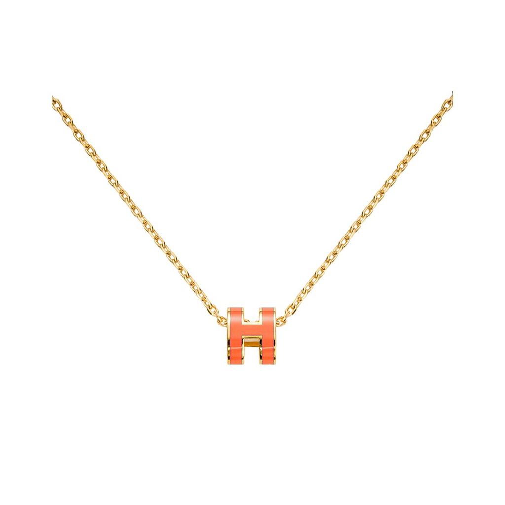 Hermes Mini Pop H Classic Fashion Pendant Necklace Women Necklace Orange Gold H147992F-02
