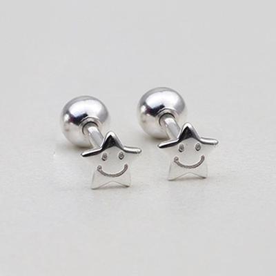 [Aslit] Piercing Ohrringe Silber 925 Lächeln Mini Stern Täglich