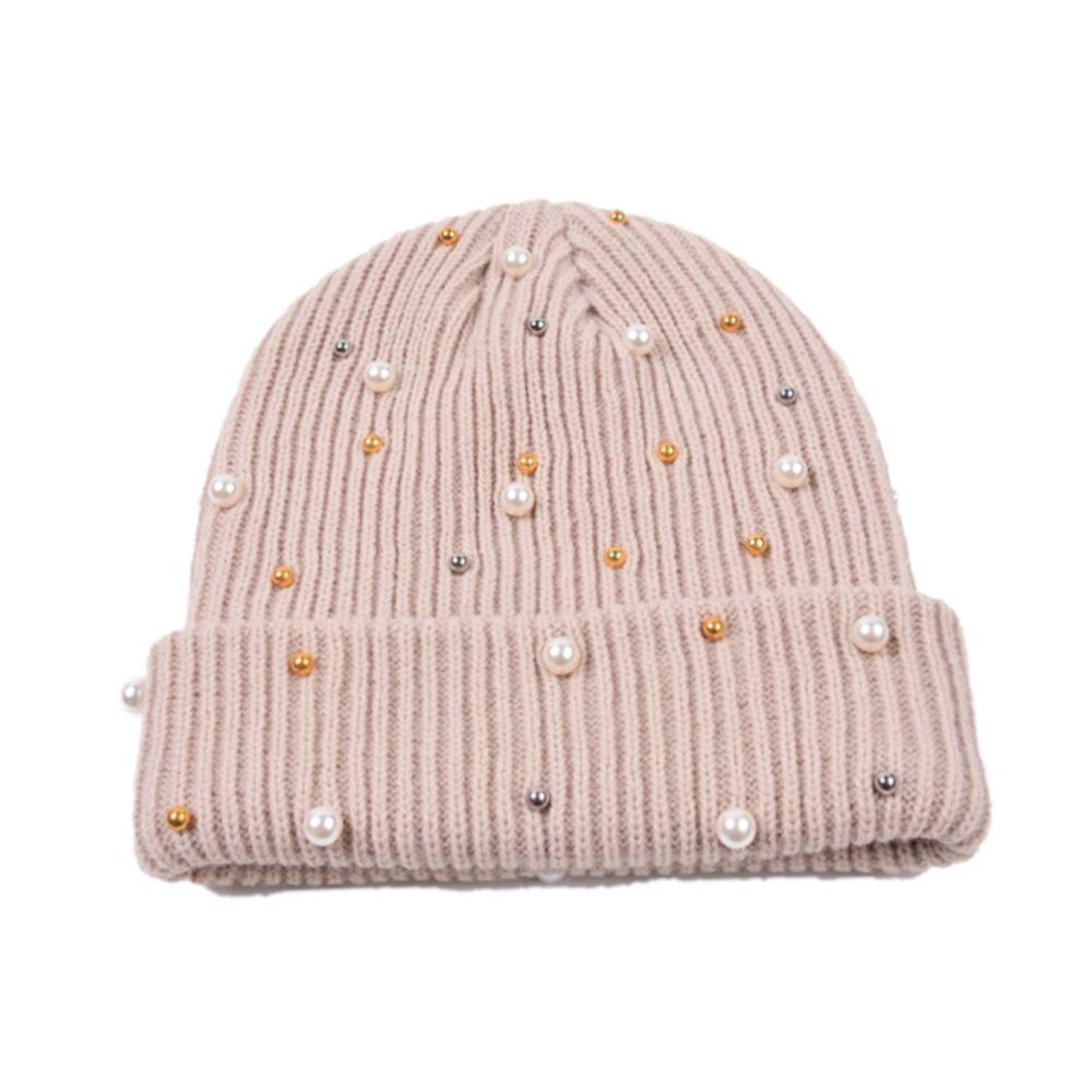 Winter Unisex Knitted Beanie Hat 3D Embroidered Pearl Rhinestones Warm Y2K Style Spandex/Cotton Outdoor