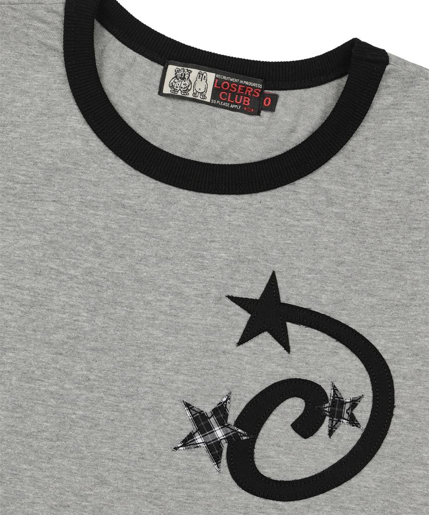 Lujeoseukeulleob Star Applique Crop Ringer T-Shirt Women'S Fit Gray