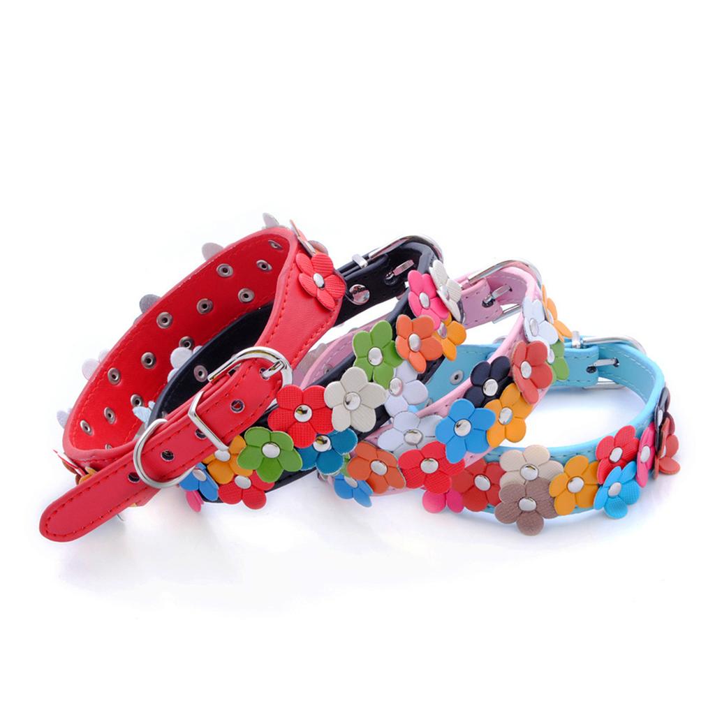 Portable Flowers Pet Dog Collar Leash Pu Leather Cat Chain Neck Strap For Small Middle Large Animal Teddy Chihuahua Pug Fashion