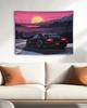Retro Synthwave Sports Car Wall Tapestry Aesthetic Sunset Mountain Landscape 80s Vaporwave Home Decor Art Print
