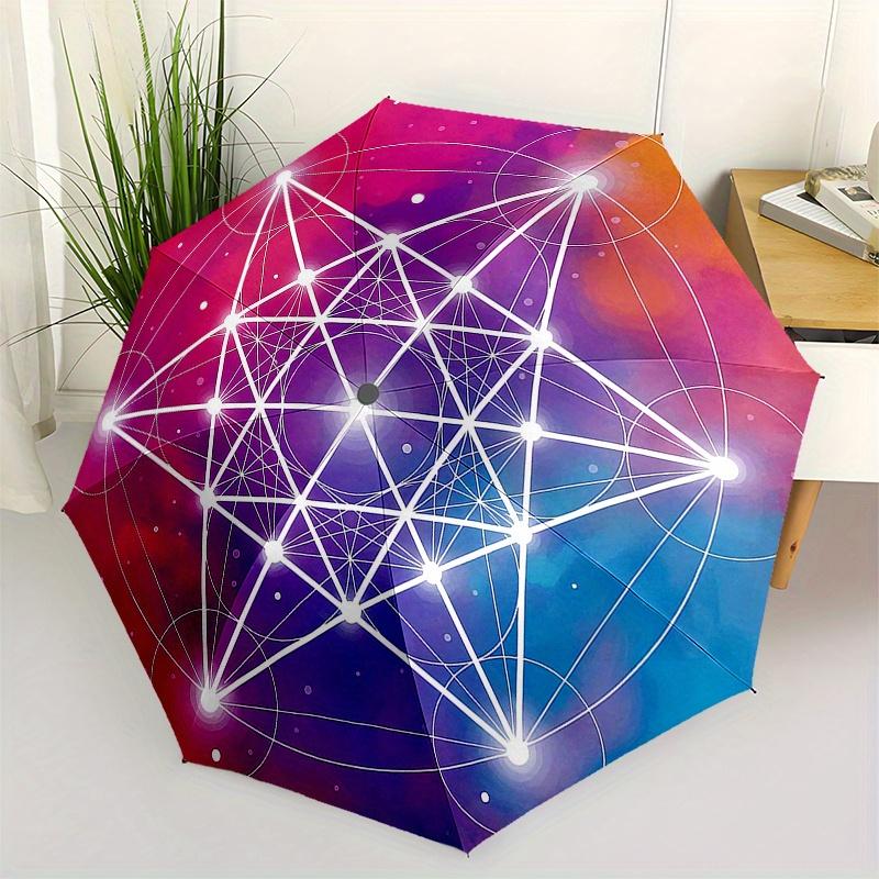 Colorful Metatron s Cube Umbrella, Portable 3-Fold Umbrella for Men & Women,Christmas Gift ES331