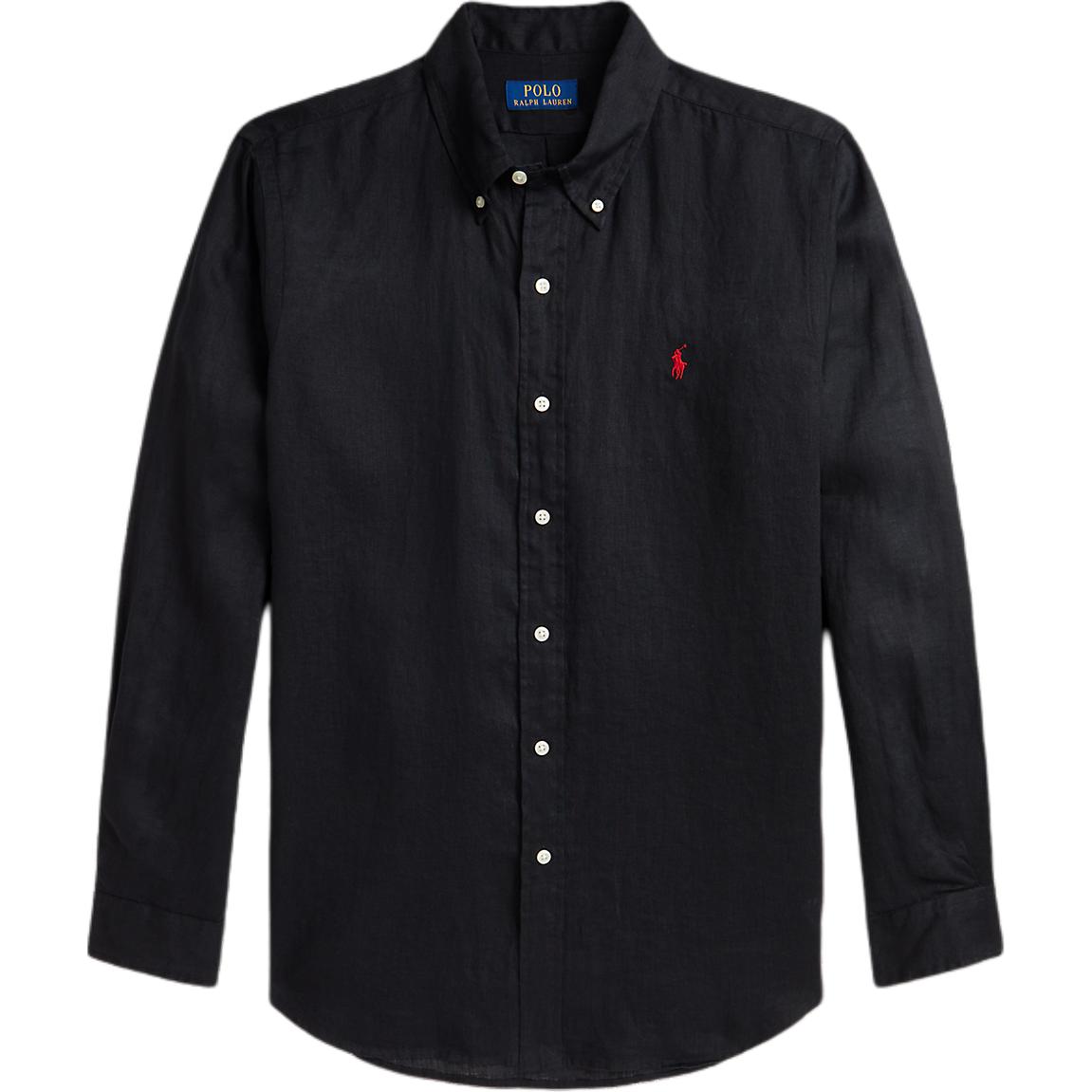 

Polo Ralph Lauren Solid Point Collar Long Sleeve Shirt Men Shirts Black MNPOWOV16824145-001