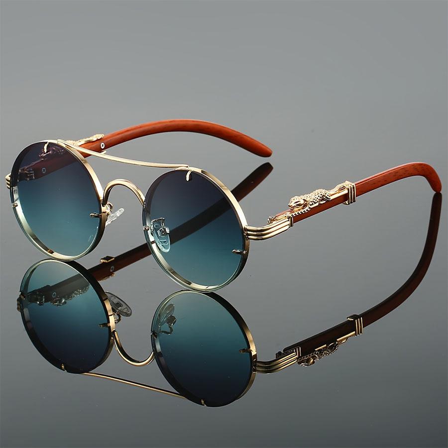 Unisex Retro Double-Beam Round Sunglasses with Leopard Detail