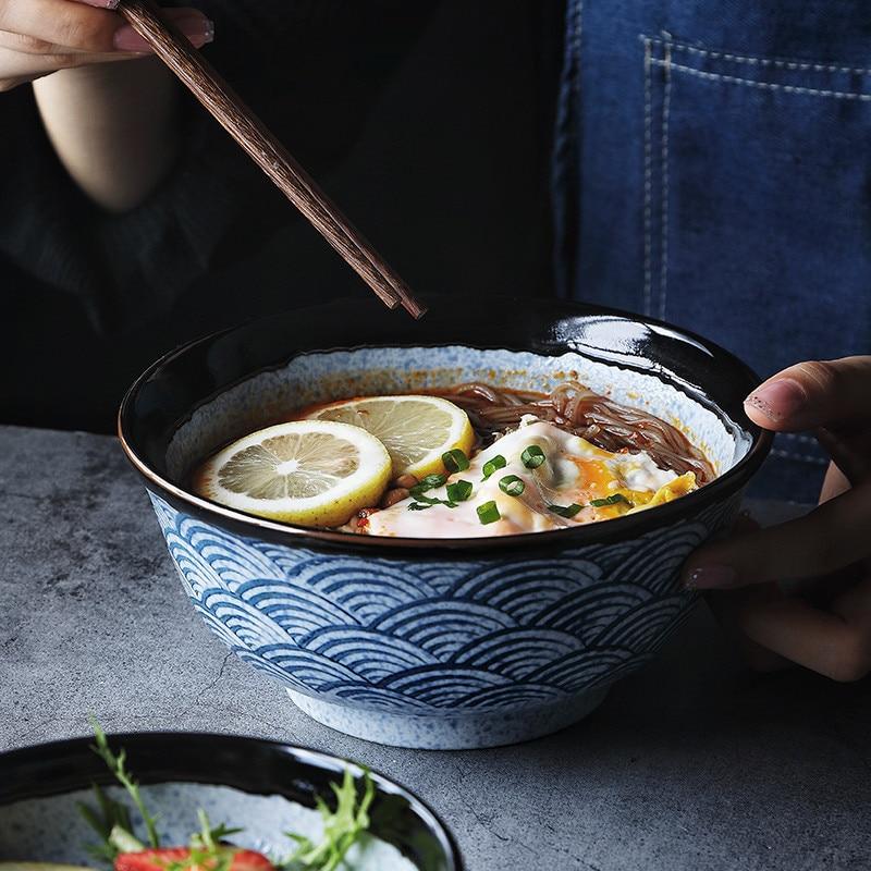 Hi Japanese Style Ceramic Rice Bowl Ramen Bowl Salad Noodle Soup Bowl Restaurant Steak Plate Kitchen Tableware Home Decoration