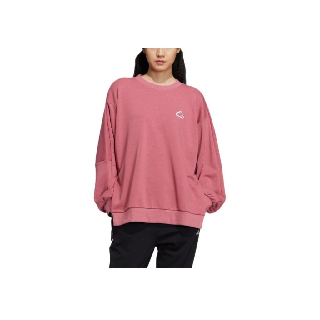 Adidas Logo Crew Neck Pullover Long Sleeve Casual Loose Sweatshirt Women Tops Pink IA5226