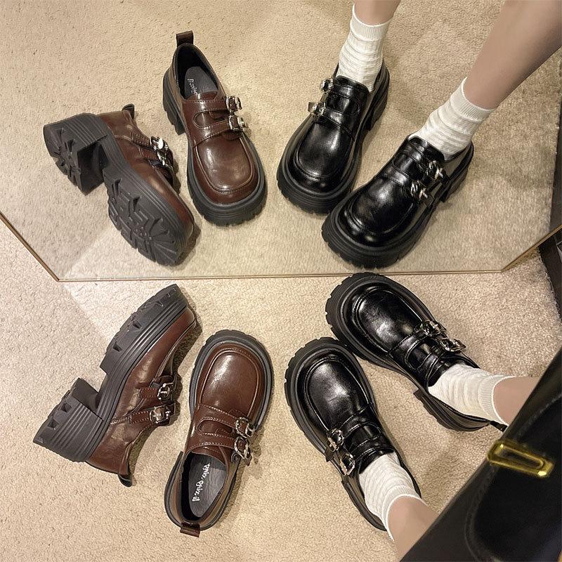 British style loafers women's 2025 spring and autumn new thick heel platform retro fashion small Mary Jane small leather shoes