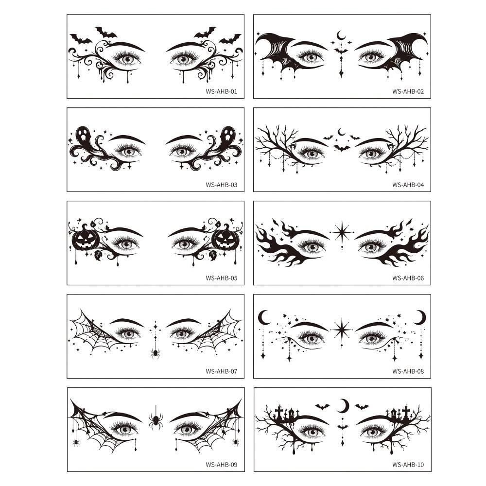 10 Sheets Gothic Style Face Makeup Stickers Waterproof Eye Shadow Stickers Costume Party