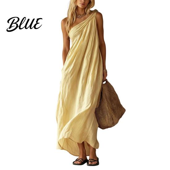 Lightweight Women Dress Women's Summer One Shoulder Beach Sundress Pleated A-line Flowy Long