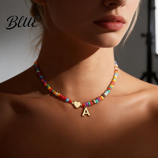 Collana Inossidabile Choker con Perline Donna Perline Colorate Ciondolo con Iniziale Perla