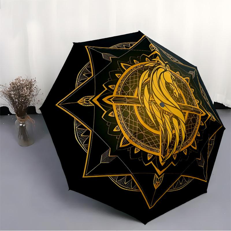 1pc Horse Mandala Automatic Folding Umbrella - Compact 8-Rib Design, Durable Plastic & Iron, Lightweight for Outdoor Daily Use116