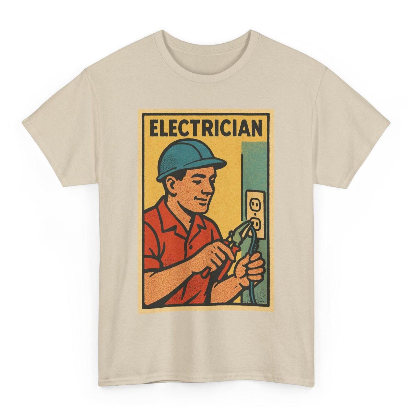 Electrician T-Shirt: Vintage Power Line Graphic Retro Comic Tee 4XL