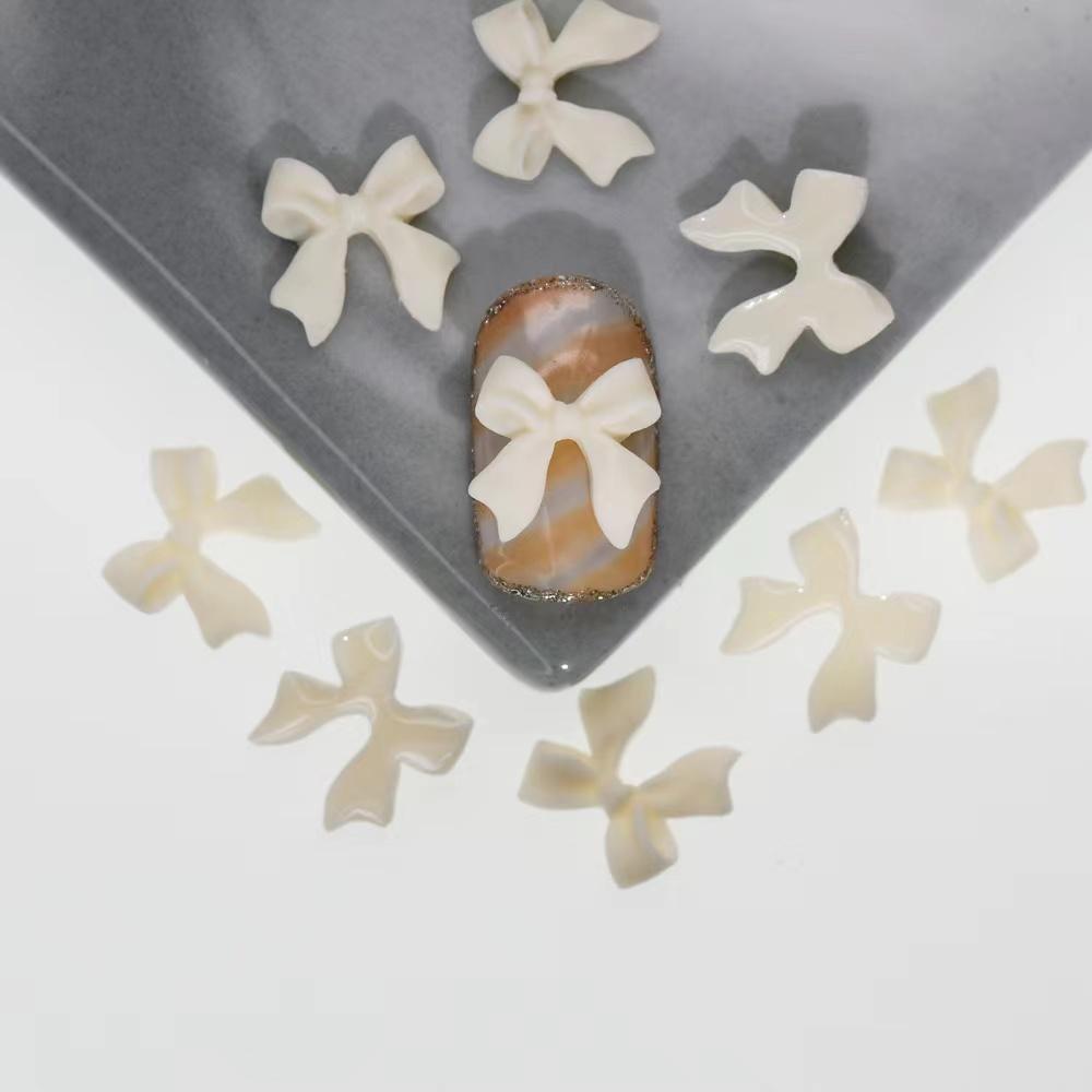 White Ribbon Resin Bow Nail Charm Parts 3D Rhinestone Nail Art Decoration Accessories Supplies for DIY Korean Manicure Design