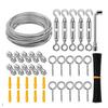 Stainless Steel Wire Rope Hanging Kit for Outdoor String Lights with Thimble Hooks and Tensioning Cable.