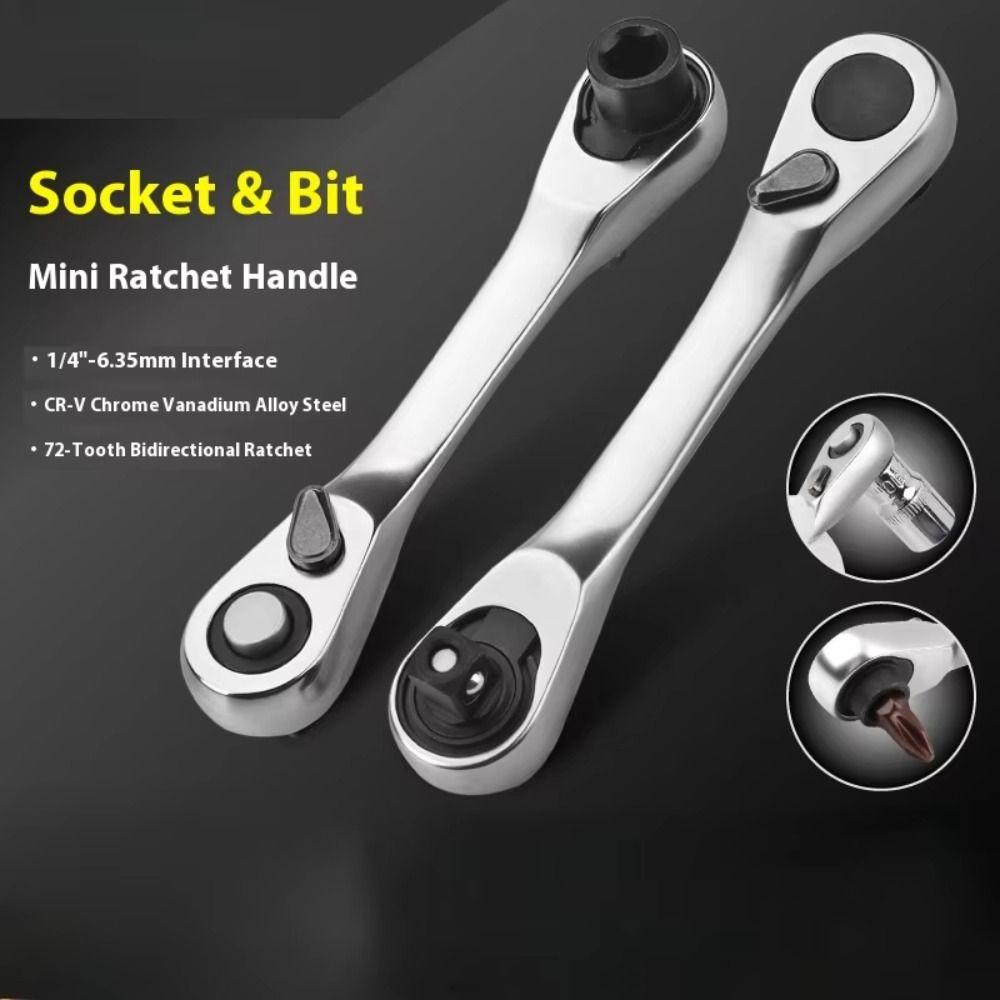 Chrome Vanadium Mini Ratchet Wrench Offset Design Reversible Mechanism Quick Socket Wrench 1/4 Inch Drive Mini Size