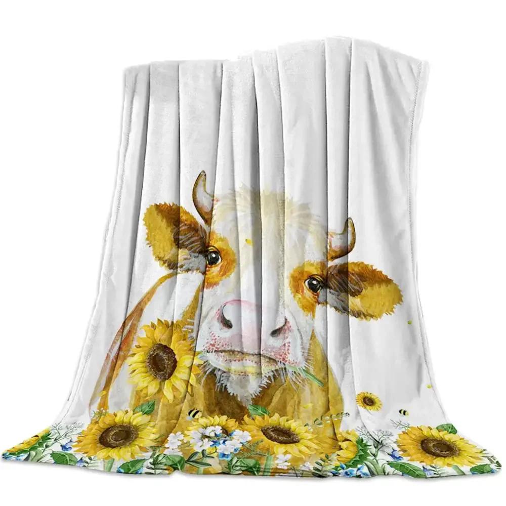 Cow Pattern Flannel Fleece Bed Blanket Bedspread Coverlet Bed Cover Soft Lightweight Warm Cozy Throw Blankets Queen King Size