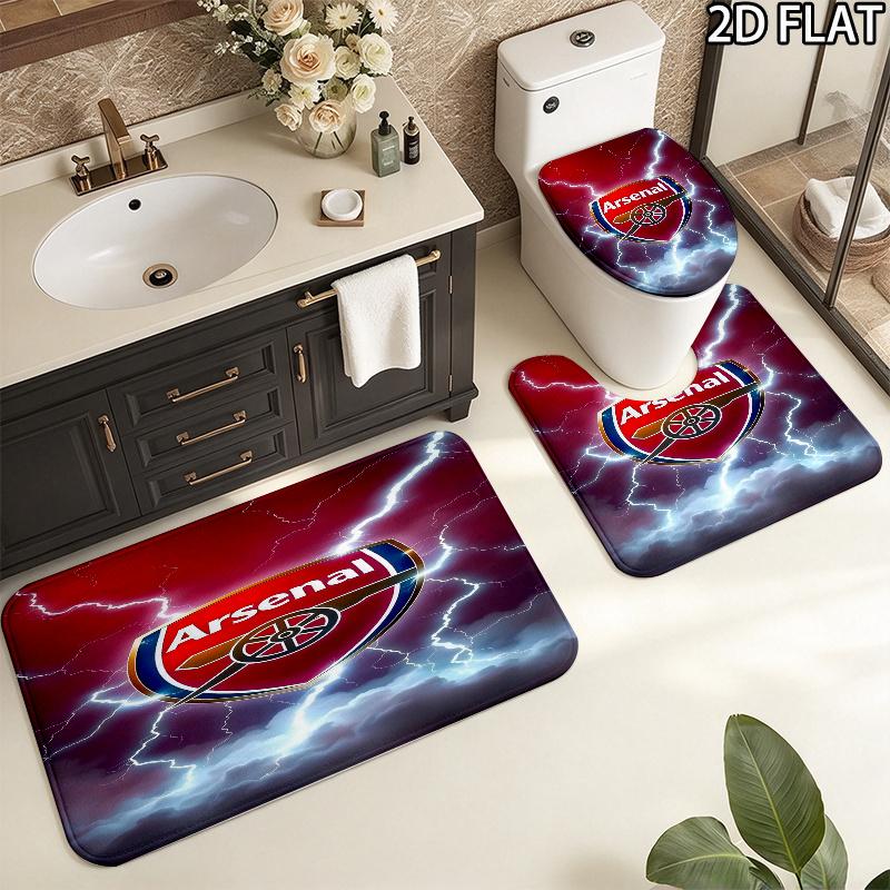 Arsenal F 3Pcs Flannel Toilet Mat Set Bathroom Rug Bath Carpet Non Slip Home Decor Toilet 3 Pcs Bathroom Textile Set