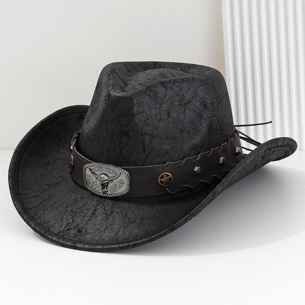 Studded Bullhead Western Cowboy Hat Vintage Sombrero Hat Vintage Jazz Hat  Costume Party